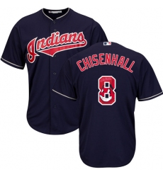 Men's Majestic Cleveland Indians #8 Lonnie Chisenhall Authentic Navy Blue Team Logo Fashion Cool Base MLB Jersey