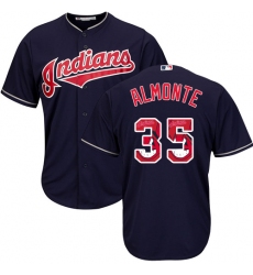 Men's Majestic Cleveland Indians #35 Abraham Almonte Authentic Navy Blue Team Logo Fashion Cool Base MLB Jersey