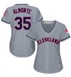 Women's Majestic Cleveland Indians #35 Abraham Almonte Authentic Grey Road Cool Base MLB Jersey