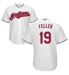 Men's Majestic Cleveland Indians #19 Bob Feller Replica White Home Cool Base MLB Jersey