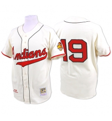 Men's Mitchell and Ness 1948 Cleveland Indians #19 Bob Feller Replica Cream Throwback MLB Jersey