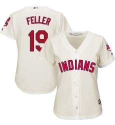 Women's Majestic Cleveland Indians #19 Bob Feller Replica Cream Alternate 2 Cool Base MLB Jersey