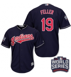 Youth Majestic Cleveland Indians #19 Bob Feller Authentic Navy Blue Alternate 1 2016 World Series Bound Cool Base MLB Jersey