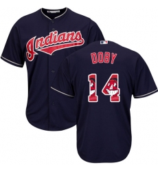 Men's Majestic Cleveland Indians #14 Larry Doby Authentic Navy Blue Team Logo Fashion Cool Base MLB Jersey