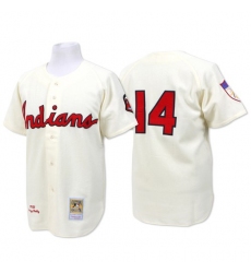 Men's Mitchell and Ness Cleveland Indians #14 Larry Doby Authentic Cream Throwback MLB Jersey