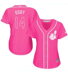 Women's Majestic Cleveland Indians #14 Larry Doby Authentic Pink Fashion Cool Base MLB Jersey