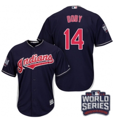 Youth Majestic Cleveland Indians #14 Larry Doby Authentic Navy Blue Alternate 1 2016 World Series Bound Cool Base MLB Jersey