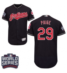 Men's Majestic Cleveland Indians #29 Satchel Paige Navy Blue 2016 World Series Bound Flexbase Authentic Collection MLB Jersey