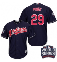 Youth Majestic Cleveland Indians #29 Satchel Paige Authentic Navy Blue Alternate 1 2016 World Series Bound Cool Base MLB Jersey