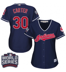 Women's Majestic Cleveland Indians #30 Joe Carter Authentic Navy Blue Alternate 1 2016 World Series Bound Cool Base MLB Jersey