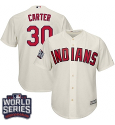 Youth Majestic Cleveland Indians #30 Joe Carter Authentic Cream Alternate 2 2016 World Series Bound Cool Base MLB Jersey