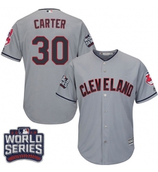 Youth Majestic Cleveland Indians #30 Joe Carter Authentic Grey Road 2016 World Series Bound Cool Base MLB Jersey