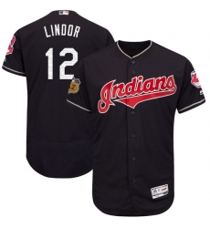 Men's Majestic Cleveland Indians #12 Francisco Lindor Navy Blue 2017 Spring Training Authentic Collection Flex Base MLB Jersey