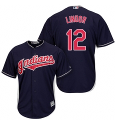 Men's Majestic Cleveland Indians #12 Francisco Lindor Replica Navy Blue Alternate 1 Cool Base MLB Jersey