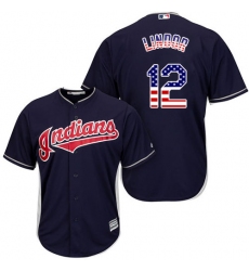 Men's Majestic Cleveland Indians #12 Francisco Lindor Replica Navy Blue USA Flag Fashion MLB Jersey