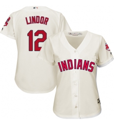 Women's Majestic Cleveland Indians #12 Francisco Lindor Authentic Cream Alternate 2 Cool Base MLB Jersey