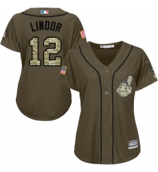 Women's Majestic Cleveland Indians #12 Francisco Lindor Authentic Green Salute to Service MLB Jersey