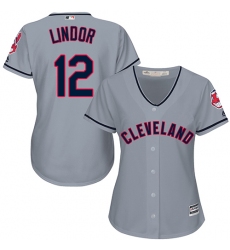 Women's Majestic Cleveland Indians #12 Francisco Lindor Authentic Grey Road Cool Base MLB Jersey