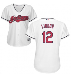 Women's Majestic Cleveland Indians #12 Francisco Lindor Authentic White Home Cool Base MLB Jersey