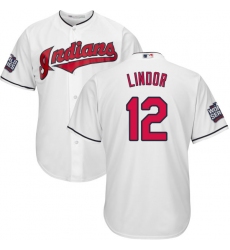 Youth Majestic Cleveland Indians #12 Francisco Lindor Authentic White Home 2016 World Series Bound Cool Base MLB Jersey