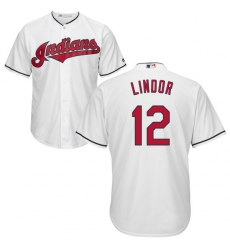 Youth Majestic Cleveland Indians #12 Francisco Lindor Authentic White Home Cool Base MLB Jersey