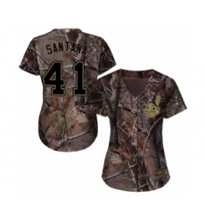 Women's Cleveland Indians #41 Carlos Santana Authentic Camo Realtree Collection Flex Base Baseball Jersey