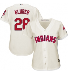 Women's Majestic Cleveland Indians #28 Corey Kluber Authentic Cream Alternate 2 Cool Base MLB Jersey