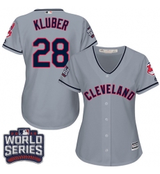 Women's Majestic Cleveland Indians #28 Corey Kluber Authentic Grey Road 2016 World Series Bound Cool Base MLB Jersey