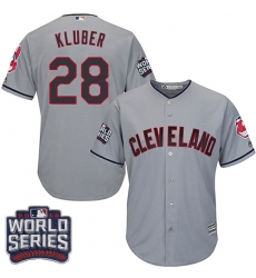 Youth Majestic Cleveland Indians #28 Corey Kluber Authentic Grey Road 2016 World Series Bound Cool Base MLB Jersey