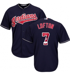 Men's Majestic Cleveland Indians #7 Kenny Lofton Authentic Navy Blue Team Logo Fashion Cool Base MLB Jersey