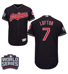 Men's Majestic Cleveland Indians #7 Kenny Lofton Navy Blue 2016 World Series Bound Flexbase Authentic Collection MLB Jersey