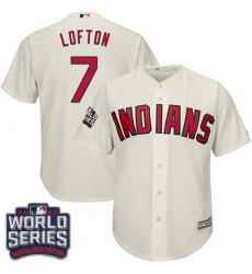 Youth Majestic Cleveland Indians #7 Kenny Lofton Authentic Cream Alternate 2 2016 World Series Bound Cool Base MLB Jersey