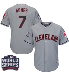 Men's Majestic Cleveland Indians #7 Yan Gomes Grey 2016 World Series Bound Flexbase Authentic Collection MLB Jersey