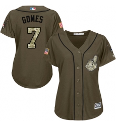 Women's Majestic Cleveland Indians #7 Yan Gomes Authentic Green Salute to Service MLB Jersey