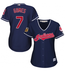 Women's Majestic Cleveland Indians #7 Yan Gomes Authentic Navy Blue Alternate 1 Cool Base MLB Jersey