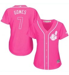 Women's Majestic Cleveland Indians #7 Yan Gomes Authentic Pink Fashion Cool Base MLB Jersey