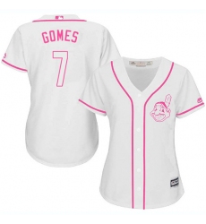 Women's Majestic Cleveland Indians #7 Yan Gomes Authentic White Fashion Cool Base MLB Jersey