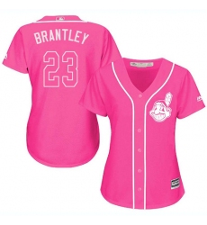 Women's Majestic Cleveland Indians #23 Michael Brantley Authentic Pink Fashion Cool Base MLB Jersey