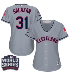 Women's Majestic Cleveland Indians #31 Danny Salazar Authentic Grey Road 2016 World Series Bound Cool Base MLB Jersey