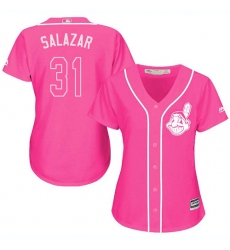 Women's Majestic Cleveland Indians #31 Danny Salazar Authentic Pink Fashion Cool Base MLB Jersey