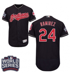 Men's Majestic Cleveland Indians #24 Manny Ramirez Navy Blue 2016 World Series Bound Flexbase Authentic Collection MLB Jersey