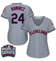 Women's Majestic Cleveland Indians #24 Manny Ramirez Authentic Grey Road 2016 World Series Bound Cool Base MLB Jersey