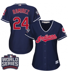 Women's Majestic Cleveland Indians #24 Manny Ramirez Authentic Navy Blue Alternate 1 2016 World Series Bound Cool Base MLB Jersey