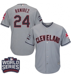 Youth Majestic Cleveland Indians #24 Manny Ramirez Authentic Grey Road 2016 World Series Bound Cool Base MLB Jersey