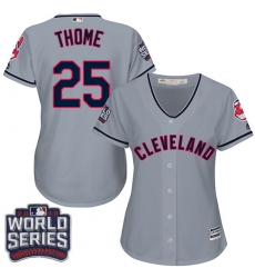 Women's Majestic Cleveland Indians #25 Jim Thome Authentic Grey Road 2016 World Series Bound Cool Base MLB Jersey