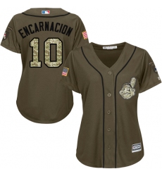 Women's Majestic Cleveland Indians #10 Edwin Encarnacion Authentic Green Salute to Service MLB Jersey