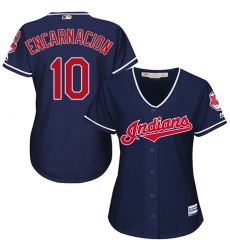 Women's Majestic Cleveland Indians #10 Edwin Encarnacion Authentic Navy Blue Alternate 1 Cool Base MLB Jersey