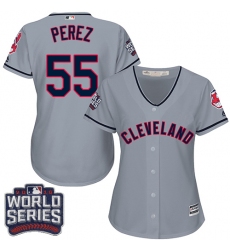 Women's Majestic Cleveland Indians #55 Roberto Perez Authentic Grey Road 2016 World Series Bound Cool Base MLB Jersey