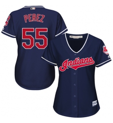 Women's Majestic Cleveland Indians #55 Roberto Perez Authentic Navy Blue Alternate 1 Cool Base MLB Jersey