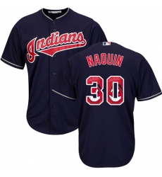 Men's Majestic Cleveland Indians #30 Tyler Naquin Authentic Navy Blue Team Logo Fashion Cool Base MLB Jersey